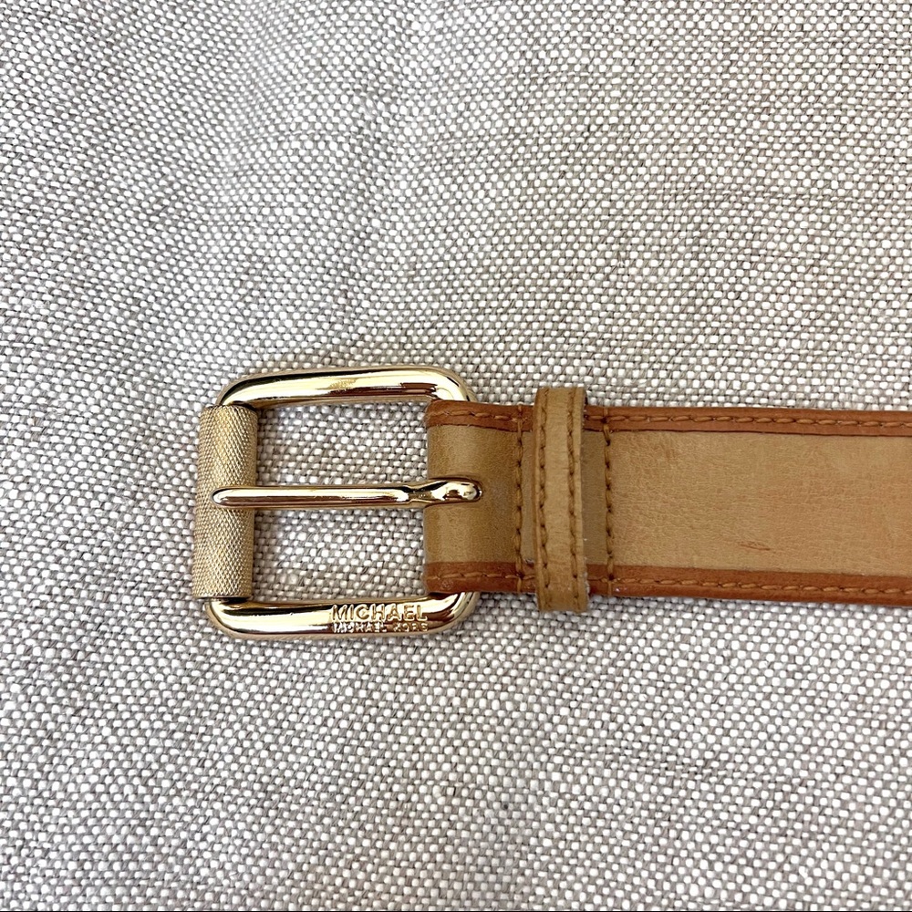 MICHAEL KORS - two-toned tan leather belt with gold buckle (M)